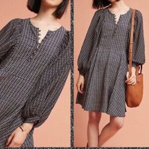 Anthropologie Maeve Nilaya Dress Balloon Sleeve Size Medium Black White Midi